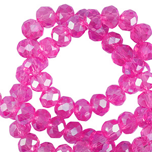 Top facet kralen 6 x 4 mm Fuchsia roze-Pearl shine coating, per 10 stuks